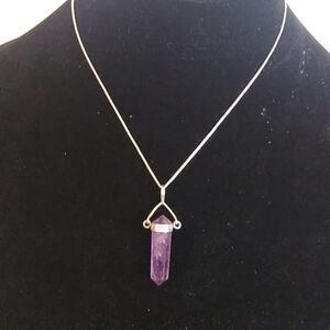 Amethyst Hexagon Point 925 Pendant on 16" Italian 925 box chain Healing Necklace